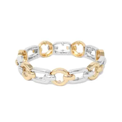 Gold and Silver Open Metal Link Stretch Bracelet