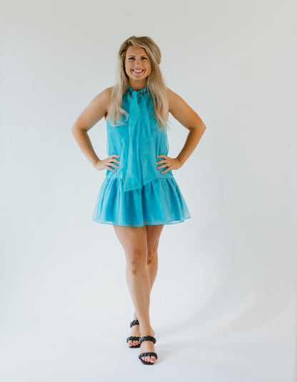 Bethany Blue Dress With Neck Bow Tie