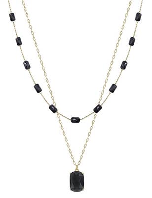 Black Square Beaded Layered and Gold 32" Necklace