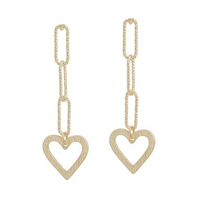 Gold Chain with Open Heart 1.5" Earring