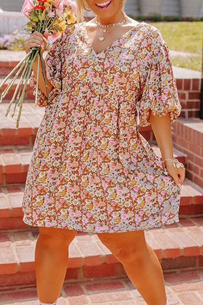 Mabry Multicolor Floral Print Puff Sleeves Dress