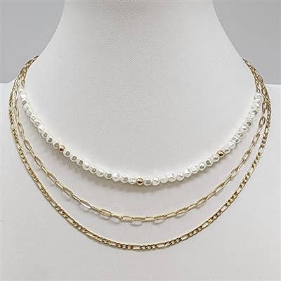 Gold Chain and Pearl Layered 16"-18" Necklace