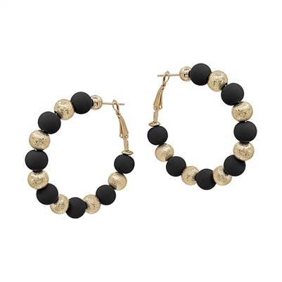 Black Clay with Textured Gold Beaded Hoops