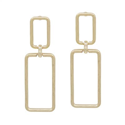 Gold Open Rectangle Layered 2" Earring