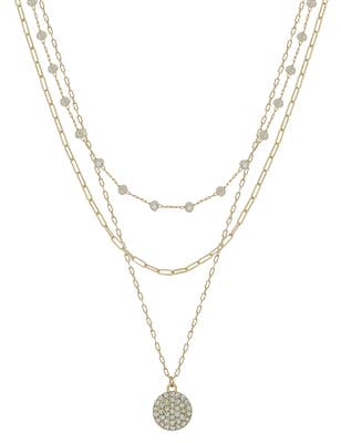 White Crystal Beaded and Gold Pave Circle 16"18" Necklace