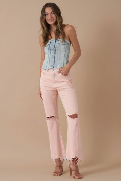 Henley High Rise Crop Flare Distressed Jeans