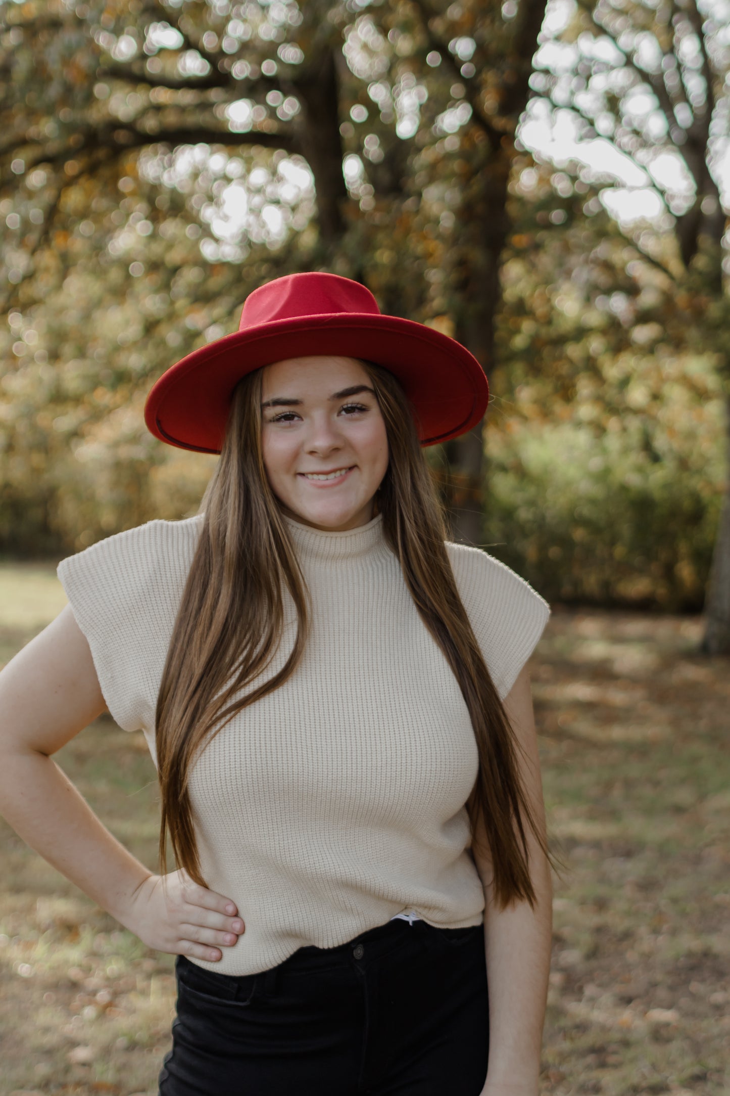 Fire Brick Red Wide Brim Felt Hat