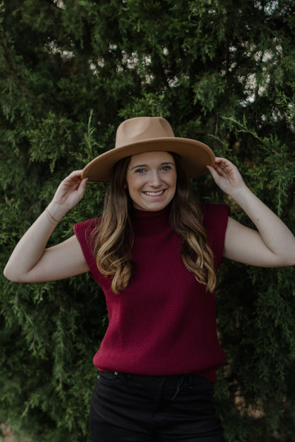 Tan Wide Brim Felt Hat