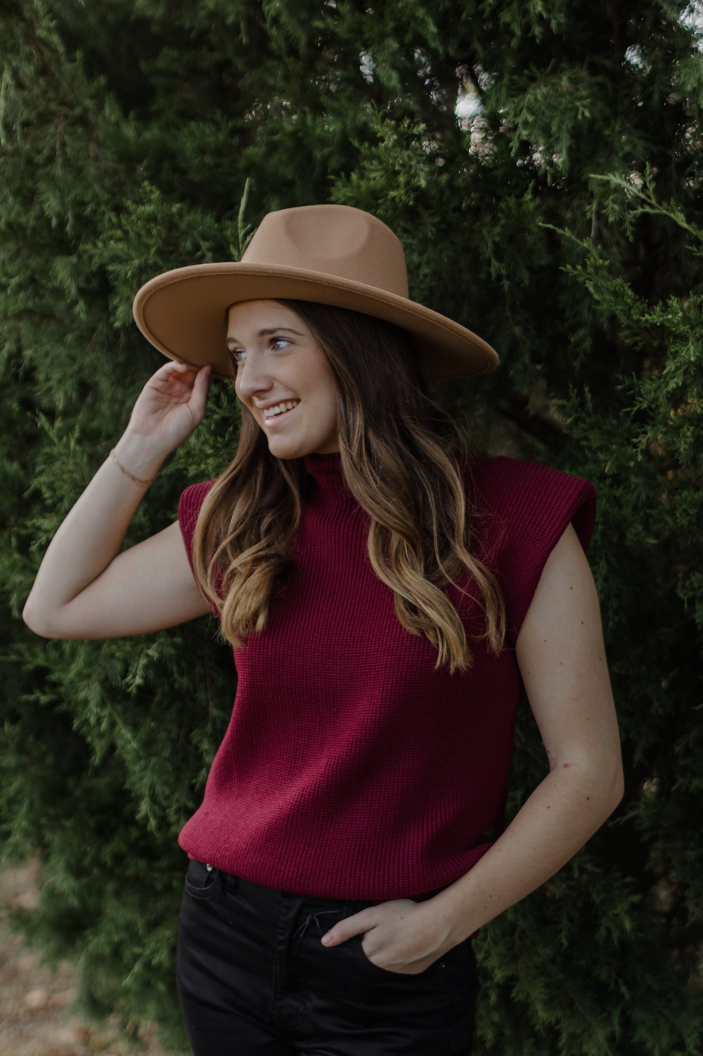 Tan Wide Brim Felt Hat