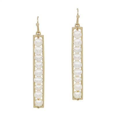 Gold Freshwater Pearl 2" Bar Earring