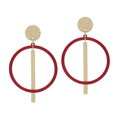 Red Circle with Gold Bar 1.75" Earring