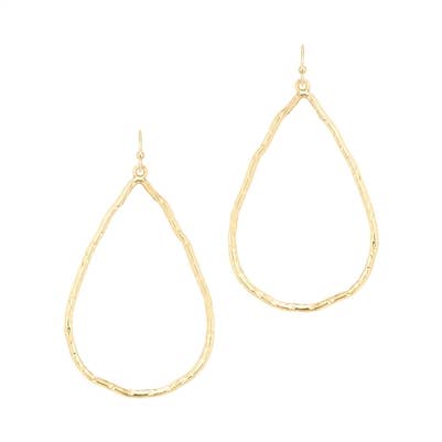 Gold Textured Open Teardrop 2" Earring