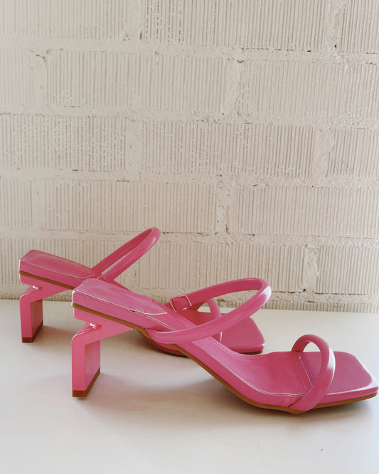 Pink Strappy Square Toe Heel